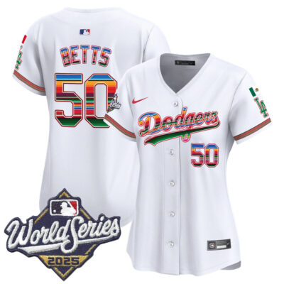 Women's LA Dodgers Mexico 2025 World Series Vapor Premier Limited Jersey - White / Mookie Betts