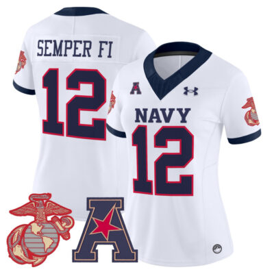 Women's Navy Midshipmen Vapor USMC Premier Jersey - White / #12 Semper Fi