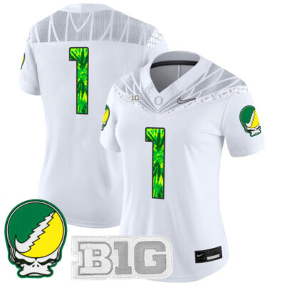 Women's Oregon Ducks 2025 Grateful Ducks Vapor Limited Jersey - White / #1 Team
