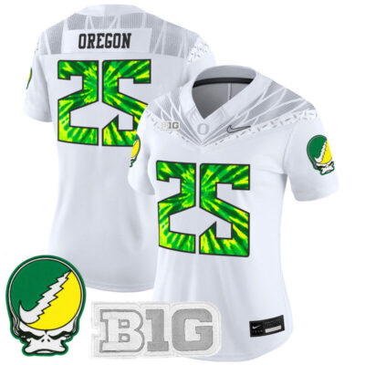 Women's Oregon Ducks 2025 Grateful Ducks Vapor Limited Jersey - White / #25 Oregon