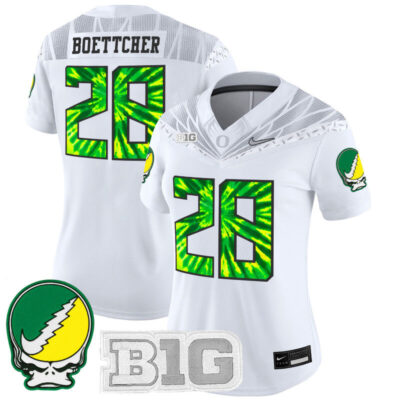Women's Oregon Ducks 2025 Grateful Ducks Vapor Limited Jersey - White / Bryce Boettcher