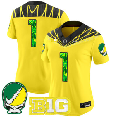 Women's Oregon Ducks 2025 Grateful Ducks Vapor Limited Jersey - Yellow / #1 Team