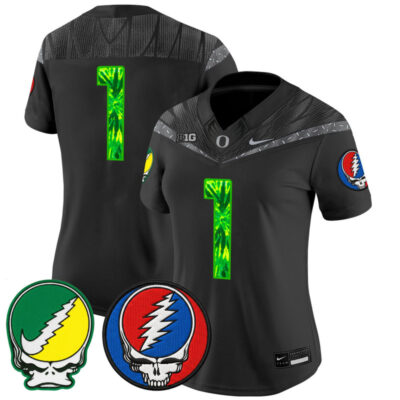 Women's Oregon Ducks 2025 'Grateful Ducks x Grateful Dead' Vapor Limited Jersey - Black / #1 Team