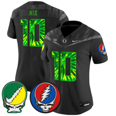 Women's Oregon Ducks 2025 'Grateful Ducks x Grateful Dead' Vapor Limited Jersey - Black / Bo Nix