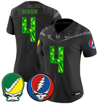 Women's Oregon Ducks 2025 'Grateful Ducks x Grateful Dead' Vapor Limited Jersey - Black / Malik Benson