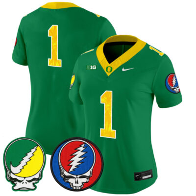 Women's Oregon Ducks 2025 'Grateful Ducks x Grateful Dead' Vapor Limited Jersey - Green / #1 Team
