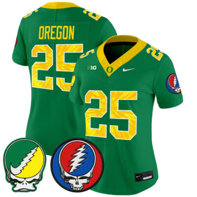 Women's Oregon Ducks 2025 'Grateful Ducks x Grateful Dead' Vapor Limited Jersey - Green / #25 Oregon