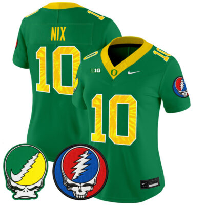 Women's Oregon Ducks 2025 'Grateful Ducks x Grateful Dead' Vapor Limited Jersey - Green / Bo Nix