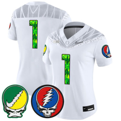 Women's Oregon Ducks 2025 'Grateful Ducks x Grateful Dead' Vapor Limited Jersey - White / #1 Team