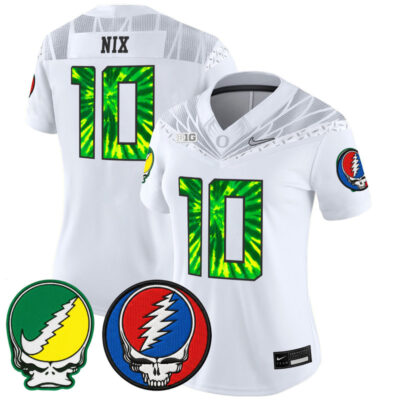 Women's Oregon Ducks 2025 'Grateful Ducks x Grateful Dead' Vapor Limited Jersey - White / Bo Nix