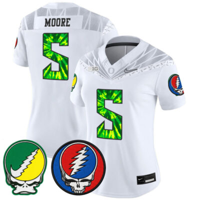 Women's Oregon Ducks 2025 'Grateful Ducks x Grateful Dead' Vapor Limited Jersey - White / Dante Moore