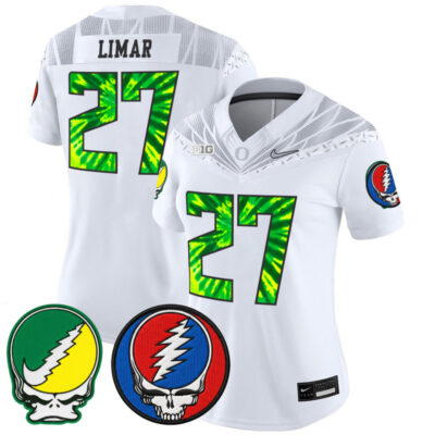 Women's Oregon Ducks 2025 'Grateful Ducks x Grateful Dead' Vapor Limited Jersey - White / Jayden Limar