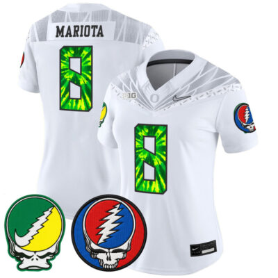 Women's Oregon Ducks 2025 'Grateful Ducks x Grateful Dead' Vapor Limited Jersey - White / Marcus Mariota