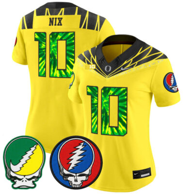 Women's Oregon Ducks 2025 'Grateful Ducks x Grateful Dead' Vapor Limited Jersey - Yellow / Bo Nix