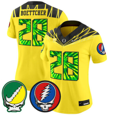 Women's Oregon Ducks 2025 'Grateful Ducks x Grateful Dead' Vapor Limited Jersey - Yellow / Bryce Boettcher