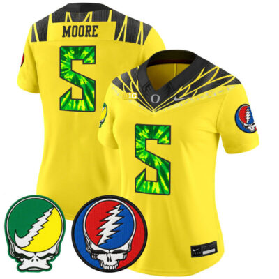 Women's Oregon Ducks 2025 'Grateful Ducks x Grateful Dead' Vapor Limited Jersey - Yellow / Dante Moore