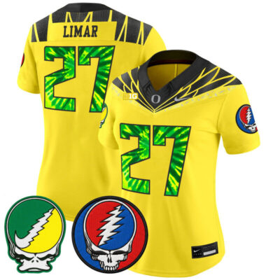 Women's Oregon Ducks 2025 'Grateful Ducks x Grateful Dead' Vapor Limited Jersey - Yellow / Jayden Limar
