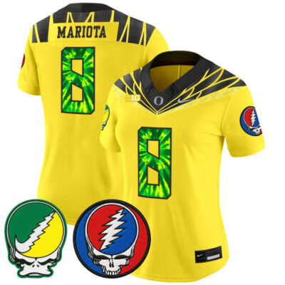 Women's Oregon Ducks 2025 'Grateful Ducks x Grateful Dead' Vapor Limited Jersey - Yellow / Marcus Mariota