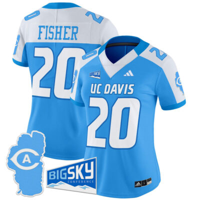 Women's UC Davis Aggies 2025 'Lake Tahoe Patch' Vapor Limited Jersey - Bold Aqua Alternate Jordan Fisher