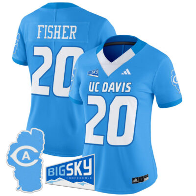 Women's UC Davis Aggies 2025 'Lake Tahoe Patch' Vapor Limited Jersey - Bold Aqua Jordan Fisher