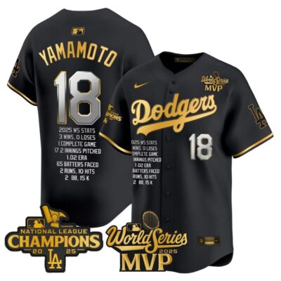 Yoshinobu Yamamoto LA Dodgers World Series Champions MVP Patch Black Jersey  - Black