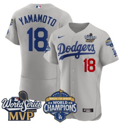 Yoshinobu Yamamoto LA Dodgers World Series Champions MVP Patch Jersey  - Gray