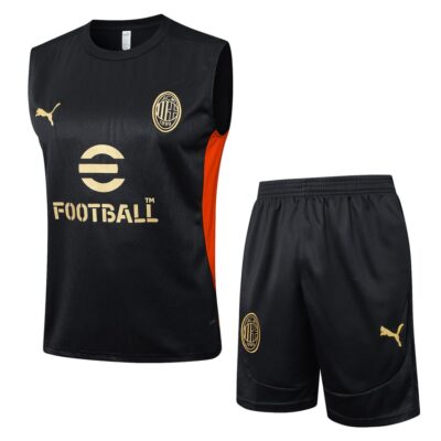 AC Milan 2024 2025 Black Jersey Tank Top Shorts Soccer Training Suit