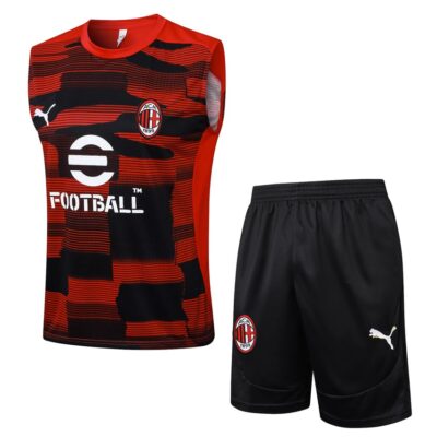 AC Milan 2024 2025 Red Black Short Jersey Tank Top Soccer Training Suit