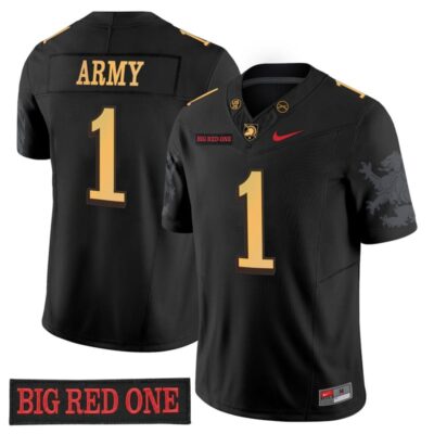 Army Black Knights 'Big Red One Edition' Vapor Jersey - Stitched Numbers/Patches - Black Lion Graphic Sleeves - #1 Army
