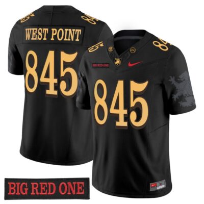Army Black Knights 'Big Red One Edition' Vapor Jersey - Stitched Numbers/Patches - Black Lion Graphic Sleeves - West Point 845