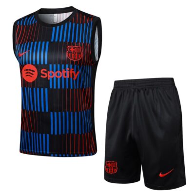 Barca 2024 2025 Black Blue Short Jersey Tank Top Soccer Training Suit