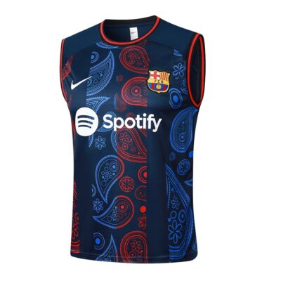 Alternative view of Barca 2024 2025 Blue Pattern Short Jersey Tank Top Soccer Training Suit
