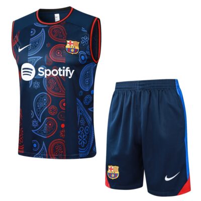 Barca 2024 2025 Blue Pattern Short Jersey Tank Top Soccer Training Suit