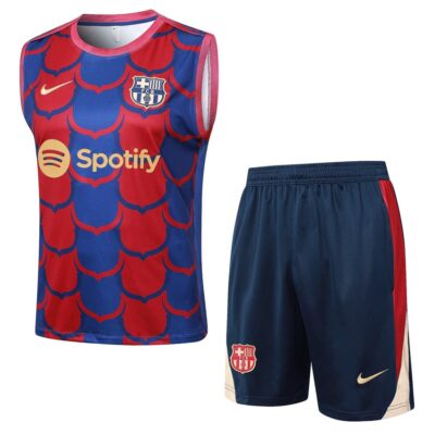 Barca 2024 2025 Blue Red Short Jersey Tank Top Soccer Training Suit