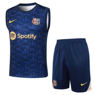Barca 2024 2025 Dark Blue Short Jersey Tank Top Soccer Training Suit