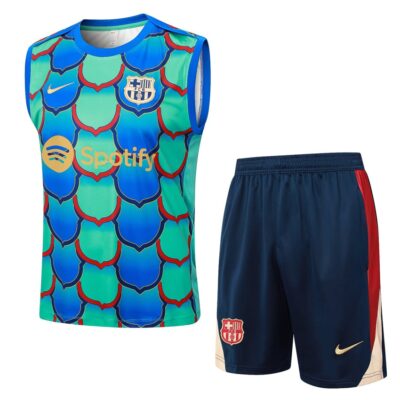 Barca 2024 2025 Green Blue Short Jersey Tank Top Soccer Training Suit