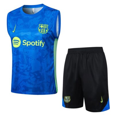 Barca 2024 2025 Sky Blue Short Jersey Tank Top Soccer Training Suit