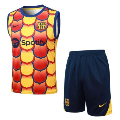 Barca 2024 2025 Yellow Red Short Jersey Tank Top Soccer Training Suit