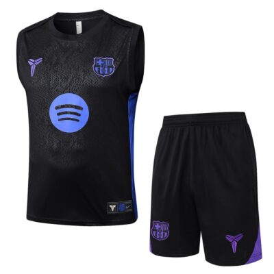 Barca 2025/2026 Jersey Tank Top and Shorts - Charcoal Black Soccer Training Suit