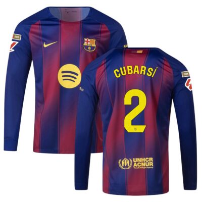 Barca Home Jersey 2025-2026 Cubarsi Long Sleeve La Liga