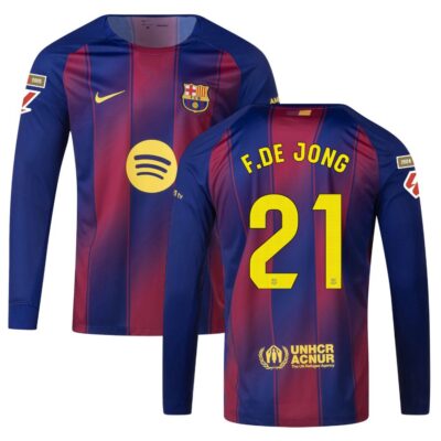 Barca Home Jersey 2025-2026 De Jong Long Sleeve La Liga