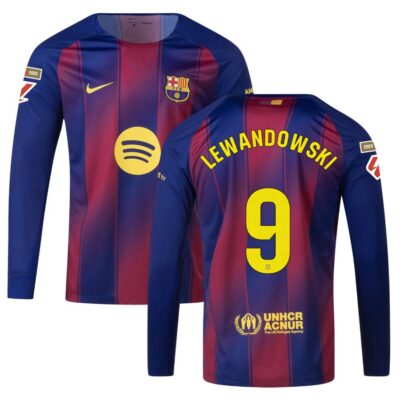 Barca Home Jersey 2025-2026 Lewandowski Long Sleeve La Liga