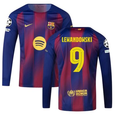 Barca Home Jersey 2025-2026 Lewandowski Long Sleeve Ucl
