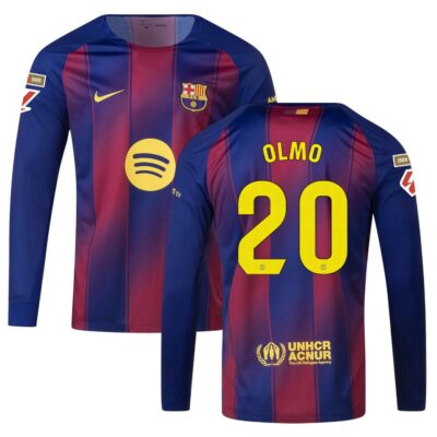 Barca Home Jersey 2025-2026 Olmo Long Sleeve La Liga