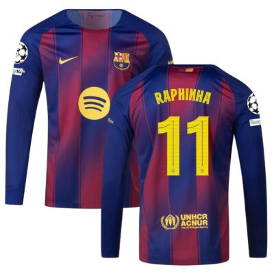 Barca Home Jersey 2025-2026 Raphinha Long Sleeve Ucl