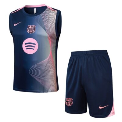Barcelona 2025-2026 Blue Pink Patterned Jersey Tank Top and Shorts Soccer Training Suit