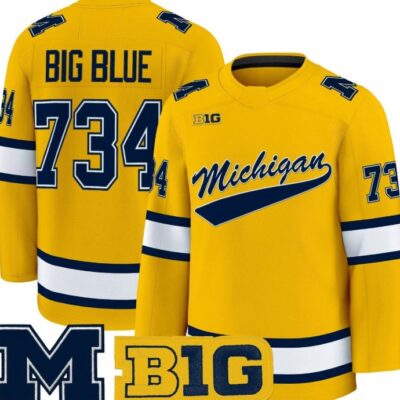 Big Blue Jersey 734 Michigan Wolverines Hockey 2025-26 Premium Vapor Patch All Stitched