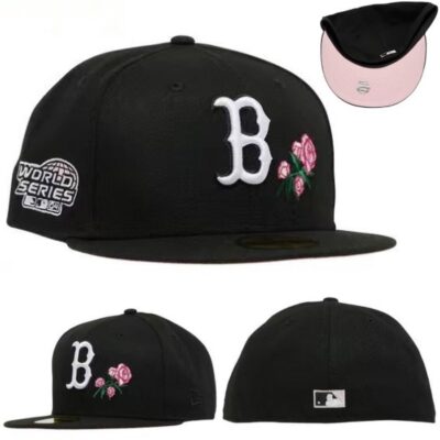 Boston Red Sox 2004 World Series Pink Rose Black Fitted Cap