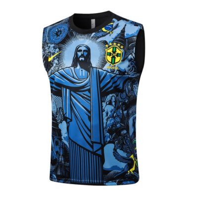 Alternative view of Brazil 2024 2025 Blue Pattern Short Jersey Tank Top Soccer Training Suit