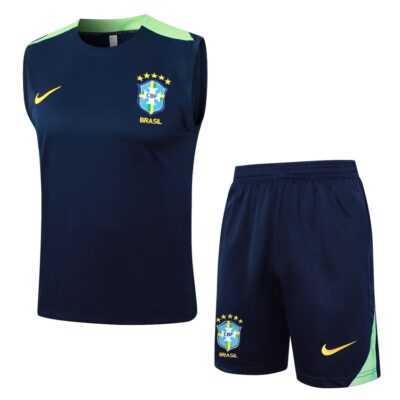 Brazil 2024 2025 Dark Blue Short Jersey Tank Top Soccer Training Suit